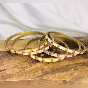 Vintage Rare Stackable BRACELET SET of 5 Mother of Pearl/Abalone Bangle set Pink